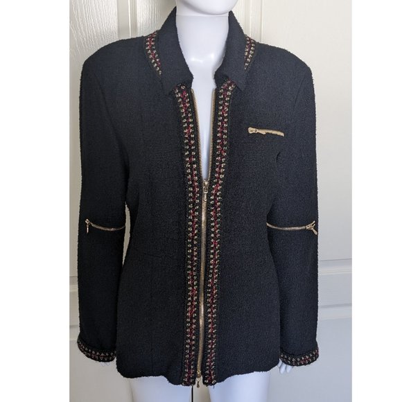 CHANEL Black Jacket With Tweed Trim